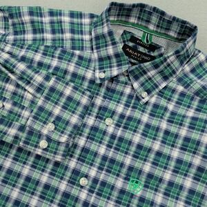 Ariat Pro Series Shirt Mens Small Blue Green Plaid Stretch Button Down LS